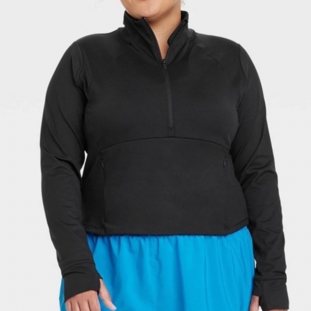 All in Motion Womens Black Quarter Zip Pullover Thumbhole UPF 50+ 2X D6603